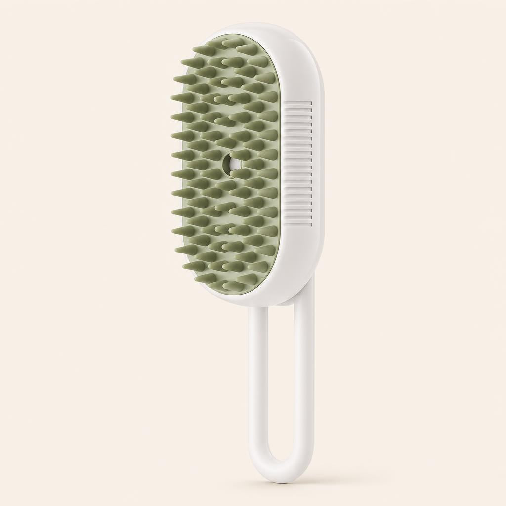 PawCare steam grooming brush in white with sage green bristles